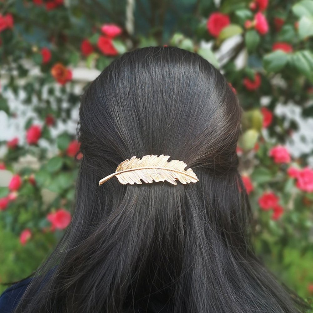 Gold leaf hair barrette clip